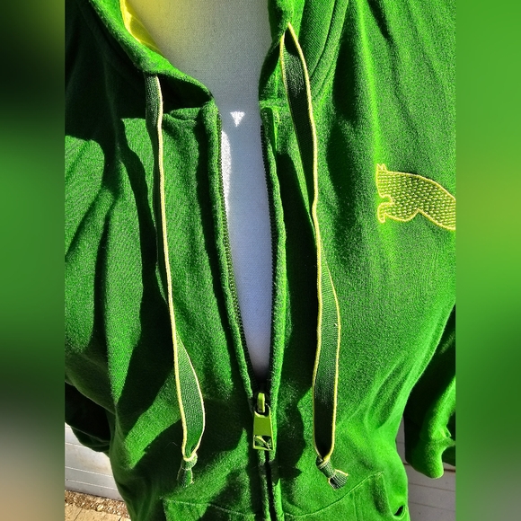 Puma Womens Hoodie Size M Green Full Zip Kangaroo Pocket 3/4 Sleeve Activewear - Picture 6 of 9